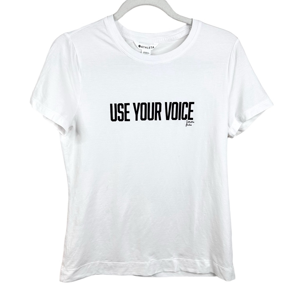 Athleta Outbound Tee Simone Biles Use Your Voice Bright White Top Small - Picture 1 of 14